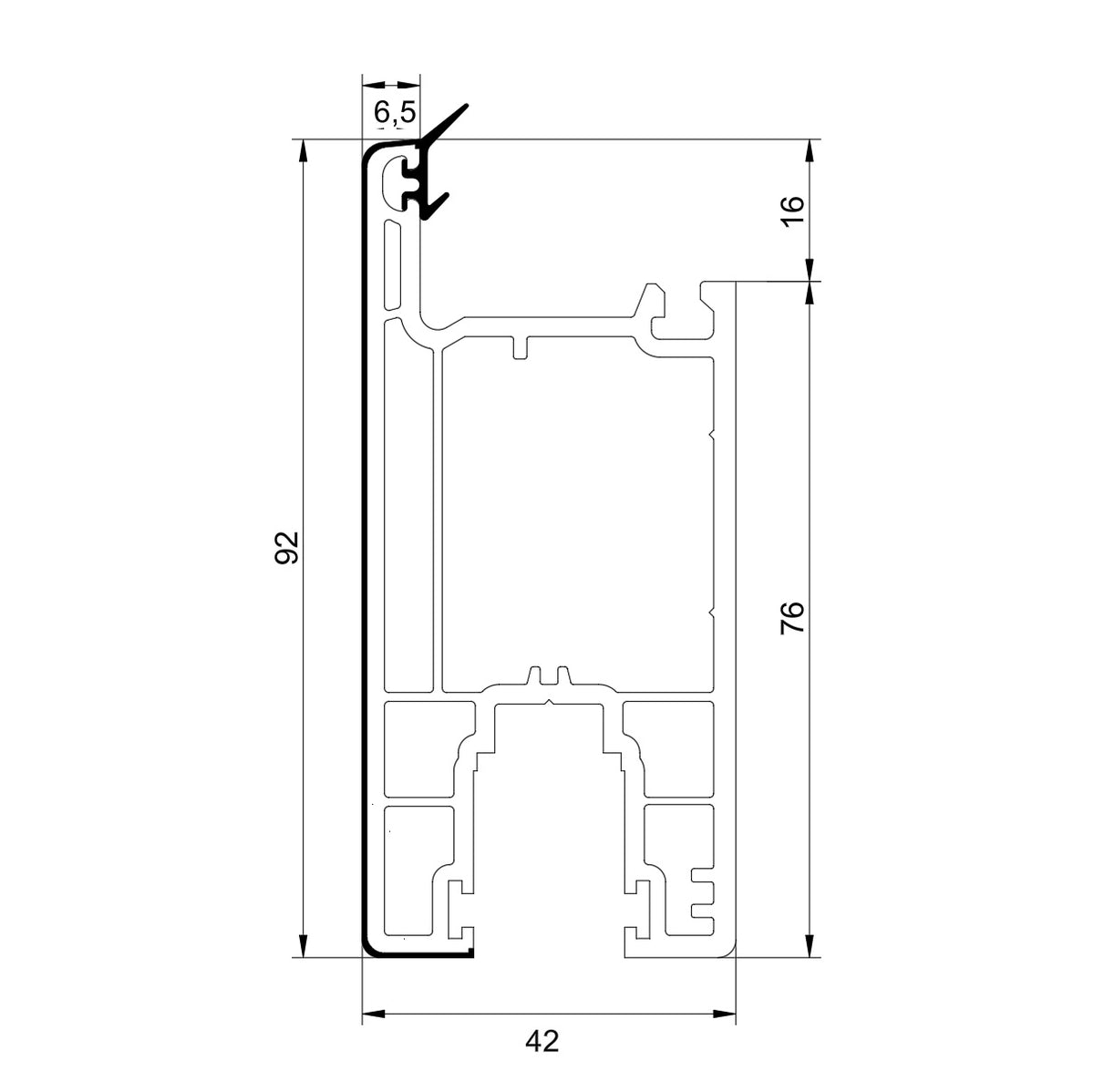 Perfil UPVC Hoja Puerta Ventana corredera 92mm Serie corredera 60mm UPView Carbone Espesor 2.5mm Largo 5.85m Color Negro Microtexturizado