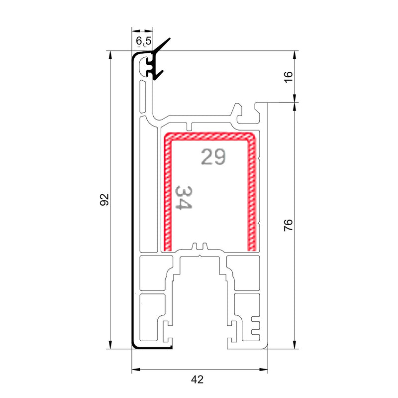 Refuerzo de Acero 1.2mm Perfil "U" 34x29x34mm para Hoja Puerta Ventana HAT023 Serie Corredera Carbone UPView 60mm 5.9m