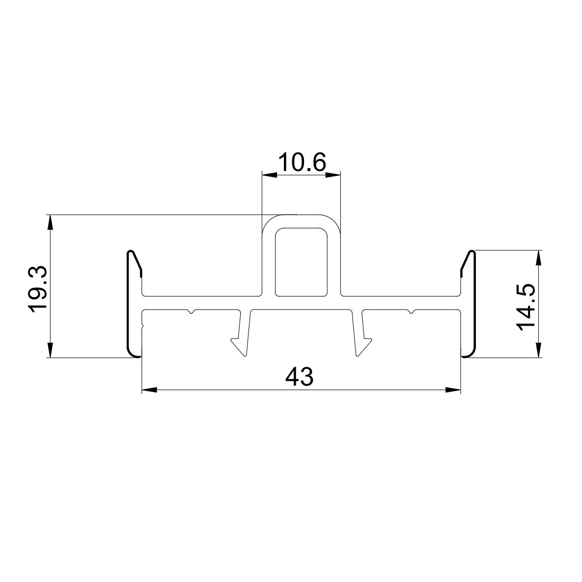 Perfil UPVC Cruce campana central Puerta corredera 4 hojas Serie corredera 60mm UPView Carbone Espesor 2.5mm Largo 5.85m Color Negro Microtexturizado