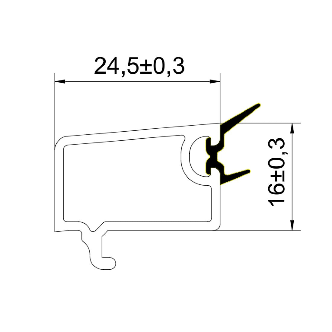 Perfil UPVC Junquillo recto envidriador 24.5mm Serie Corredera 60mm UPView Carbone Espesor 1.6mm Largo 5.85m Color Blanco para vidrio sencillo hasta 6mm
