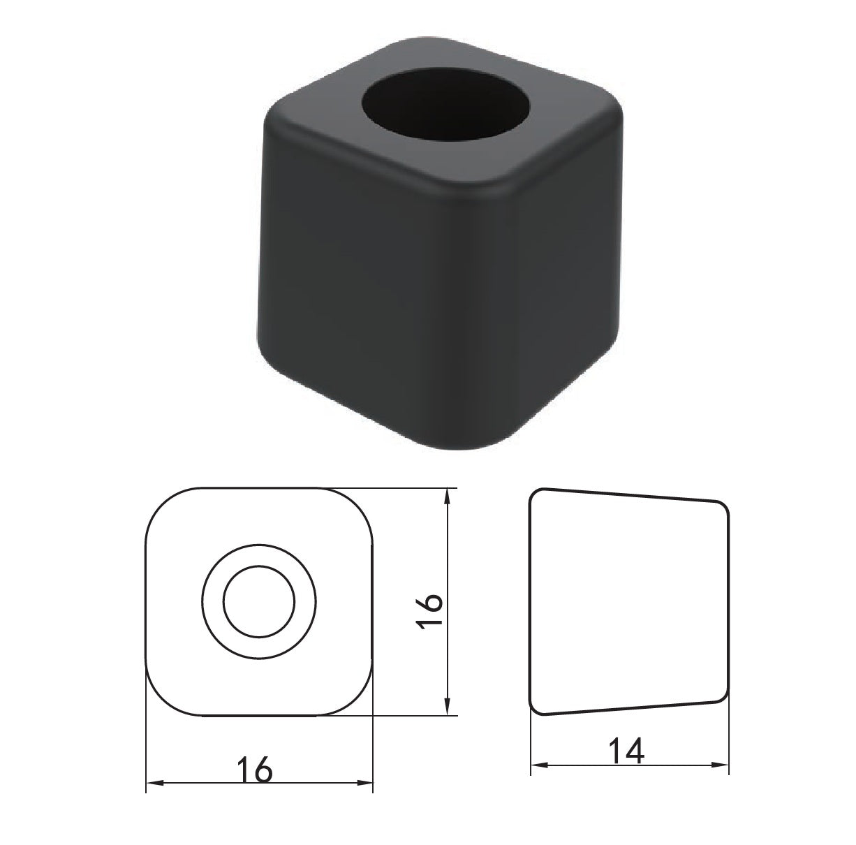 Tope amortiguador NEGRO de Hoja alta resistencia para ventanas y puertas corredizas Anti-Strike Block 16x16mm Refuerza el cierre y evita golpes