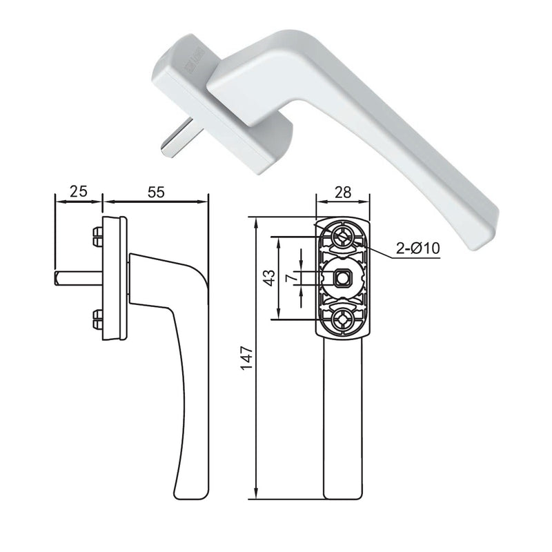 Manija Halador Maneta para Ventanas y Puertas sistema Abatible y Corrediza de Aluminio y PVC 25mm L
