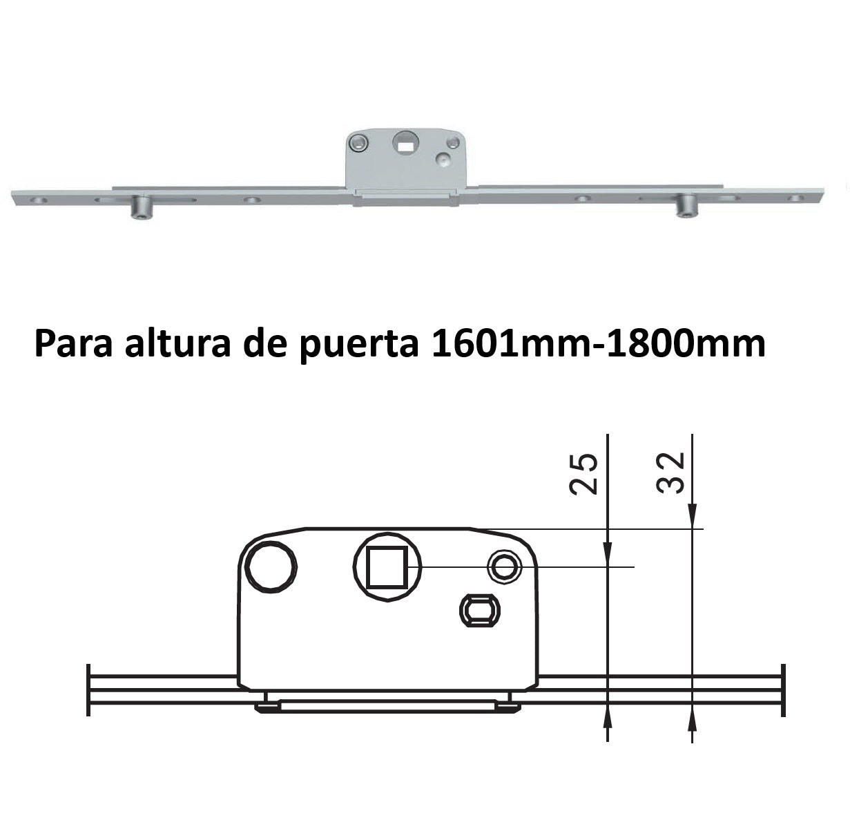 Barra de transmisión Transmisor 4 Puntos de Cierre Para Ventanas y Puertas Abatibles o Corredizas en PVC y Aluminio (altura de 1801-2000 mm)