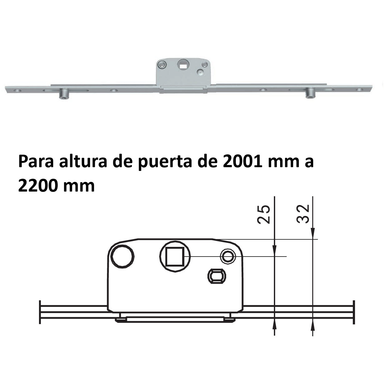 Barra de transmisión Transmisor 4 Puntos de Cierre Para Ventanas y Puertas Abatibles o Corredizas en PVC y Aluminio (altura de puerta 2001mm-2200mm)