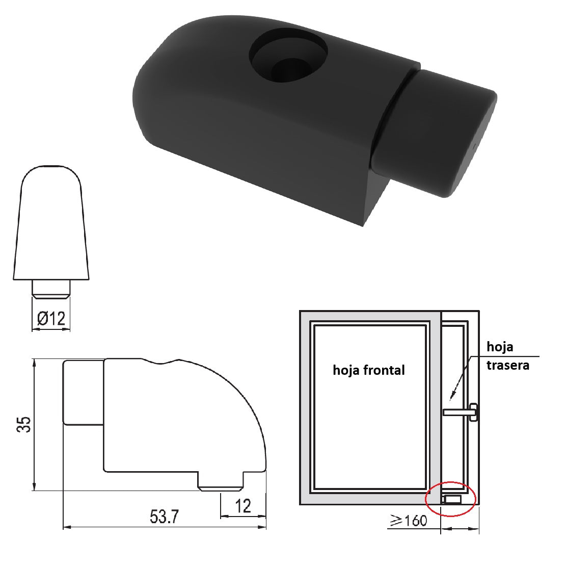 Tope Anticolisión de hoja corredera para Ventanas y Puertas uPVC