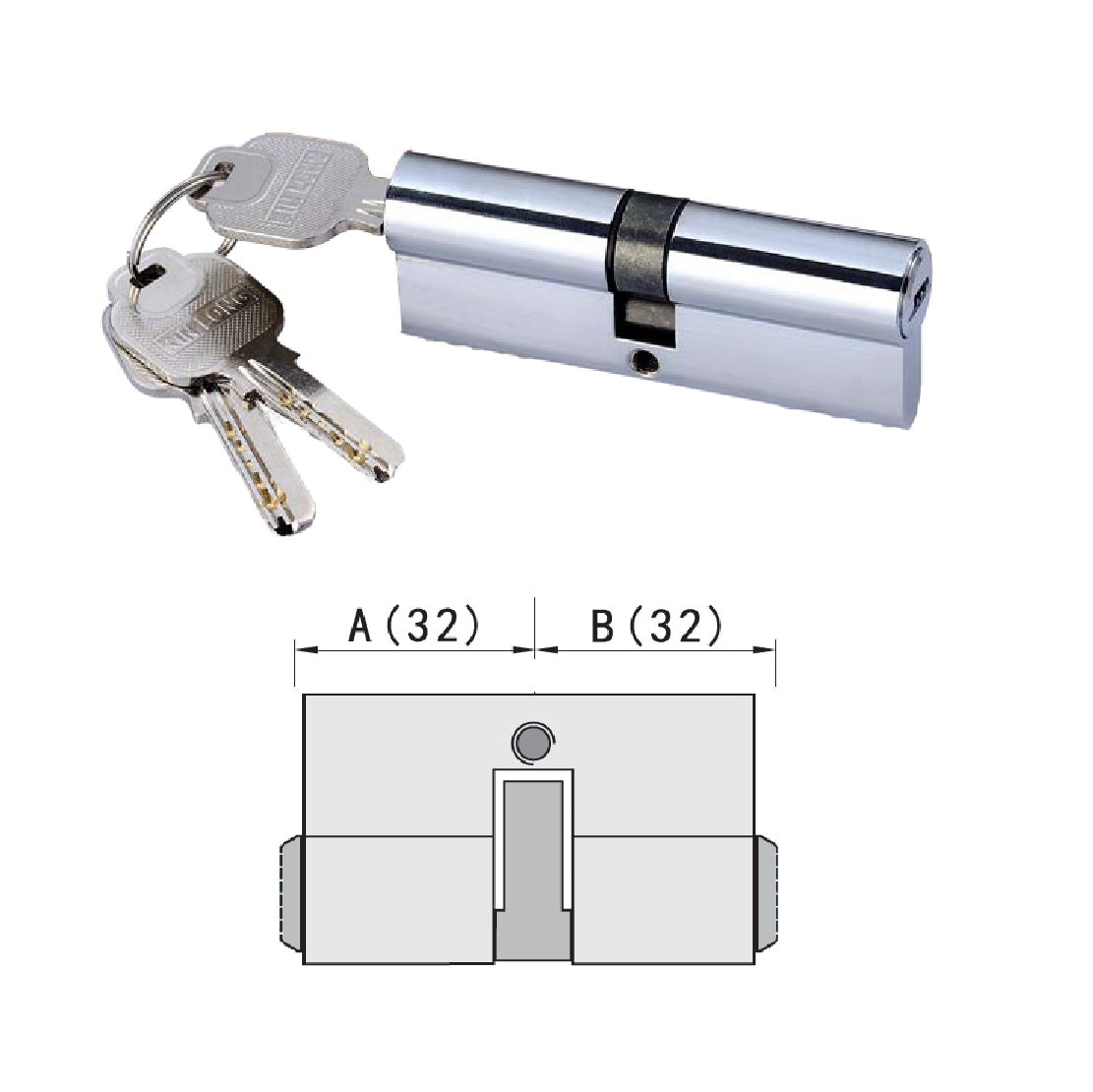 Cilindro de cerradura 32/32 estandar Puertas y Ventanas uPVC Alta Resistencia