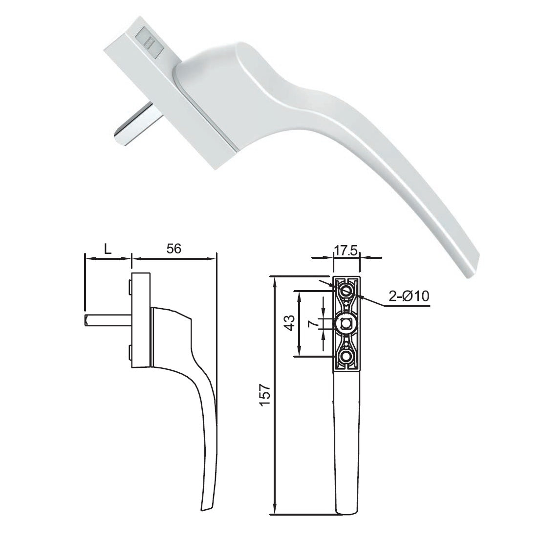 Manilla Maneta operador halador de Apertura Exterior Ventanas proyectables uPVC Blanco