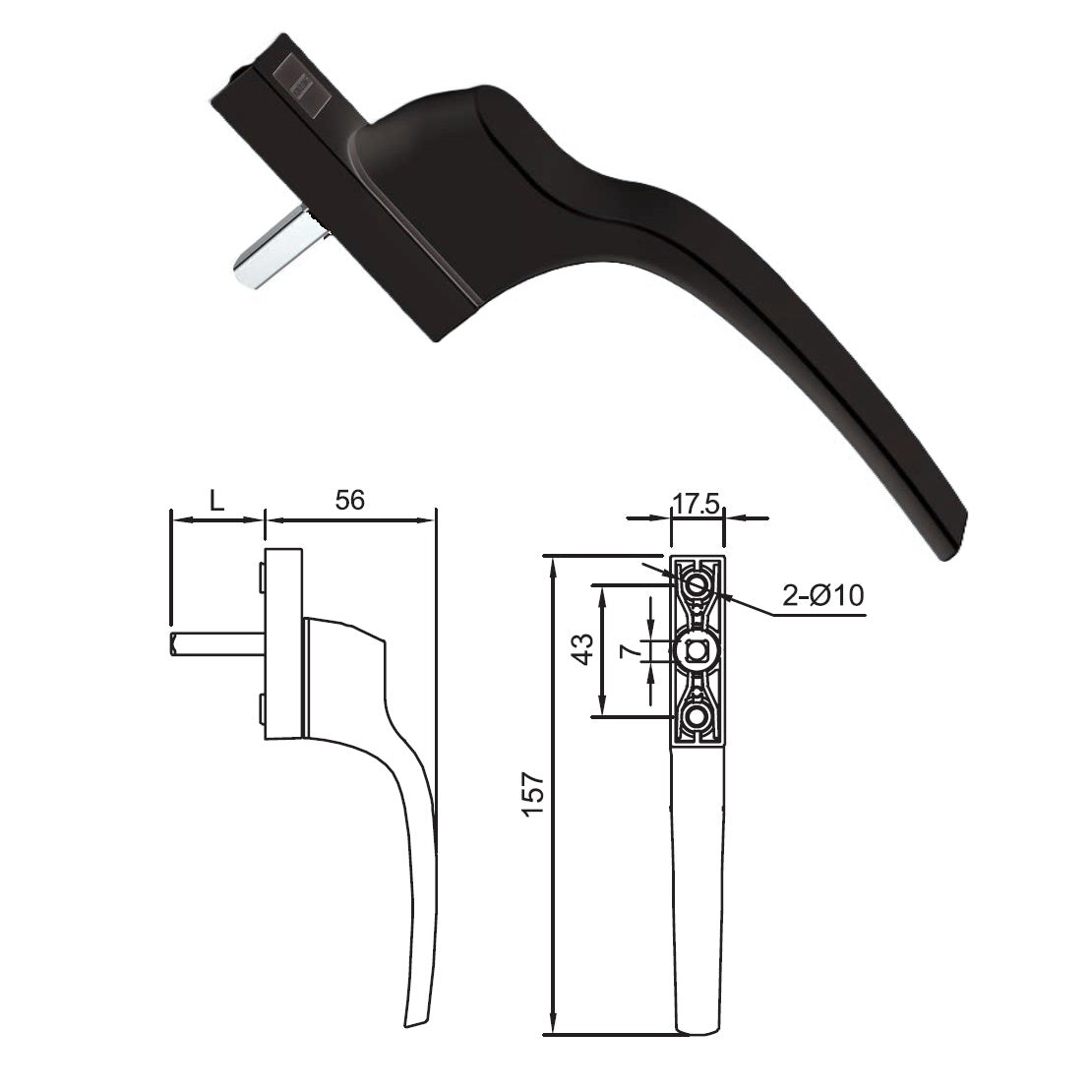 Manilla Maneta operador halador de Apertura Exterior Ventanas proyectables uPVC Negro