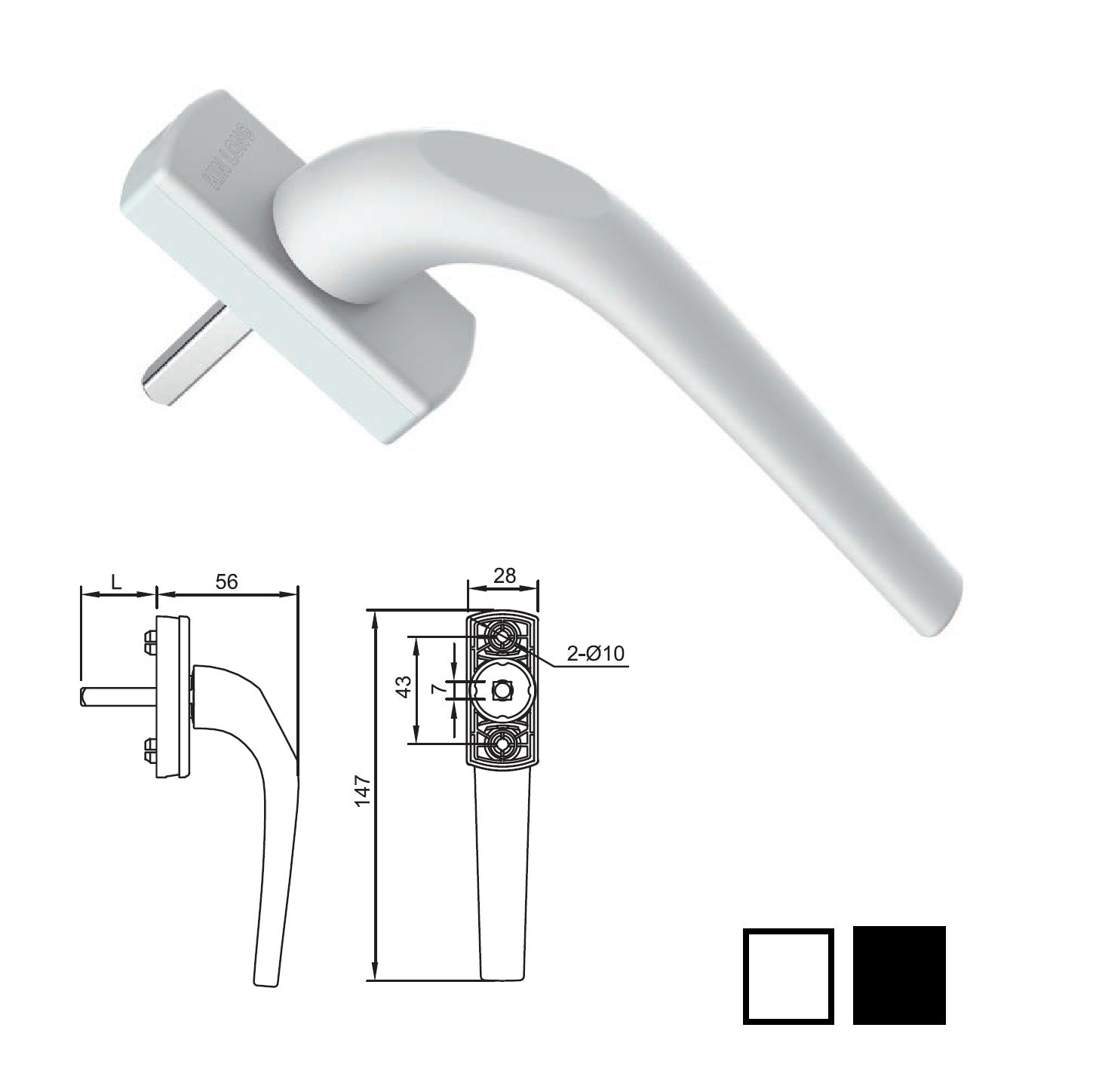 Manilla Maneta Operadora para Barra Transmisora de Cierre ventanas uPVC color Blanco