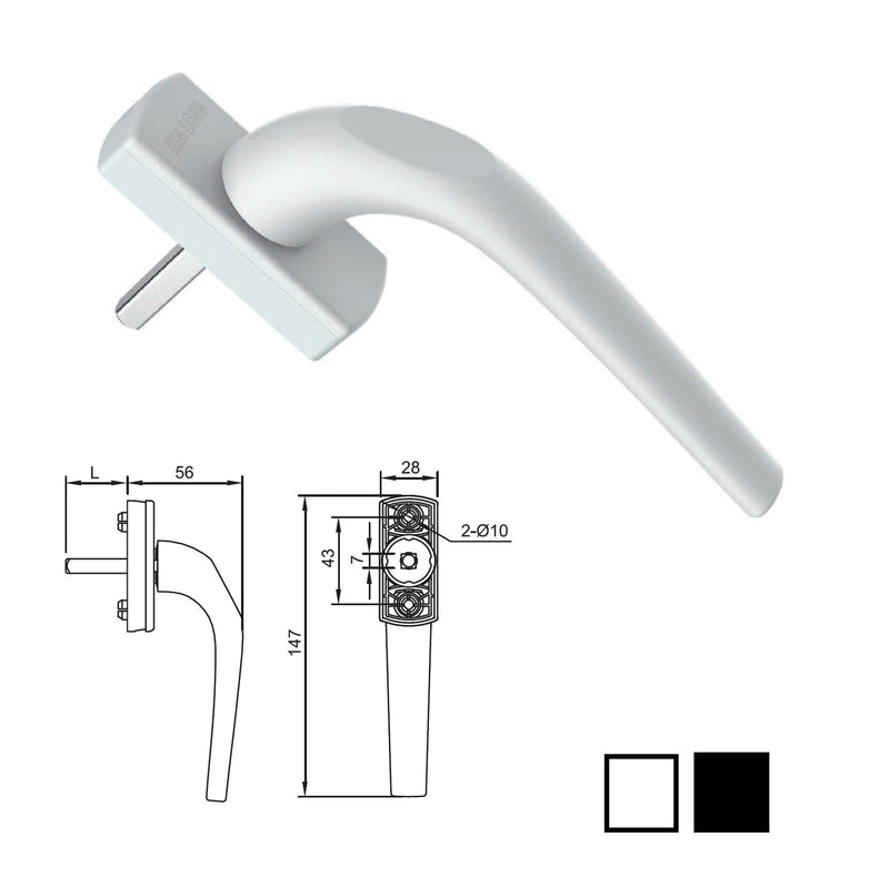 Manilla Maneta Operadora para Barra Transmisora de Cierre ventanas uPVC color Blanco