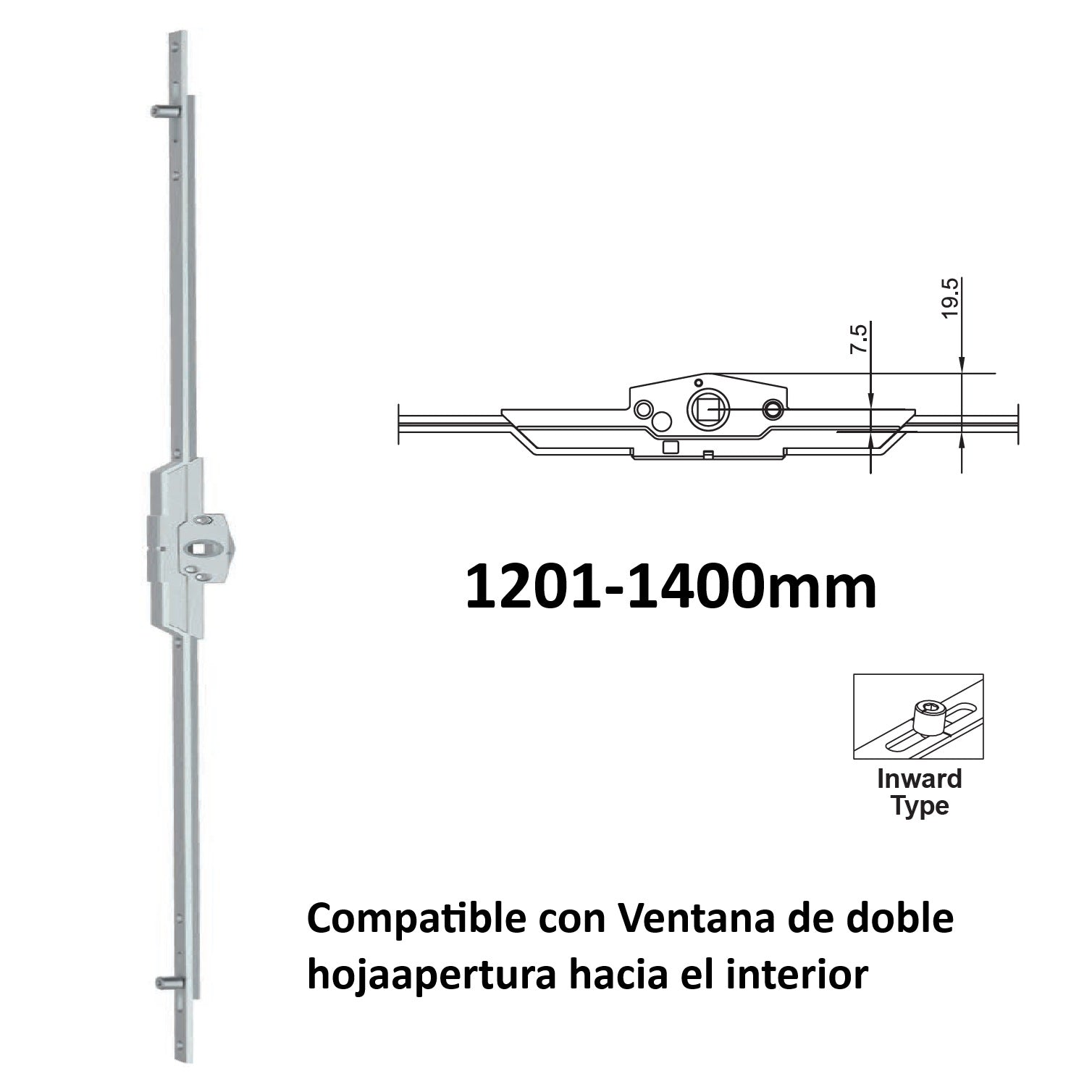 Barra de transmisión Para Ventanas apertura interior uPVC y Aluminio (altura max. 1201-1400mm)