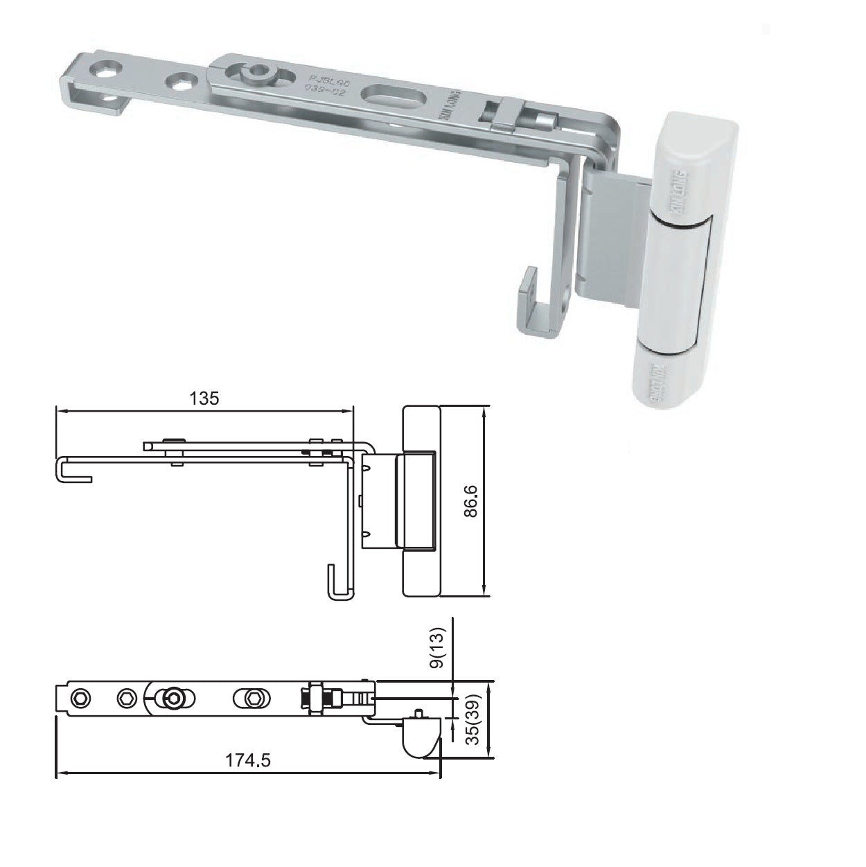 Bisagra Superior Izquierda para Ventana abatible uPVC apertura interior Color blanco