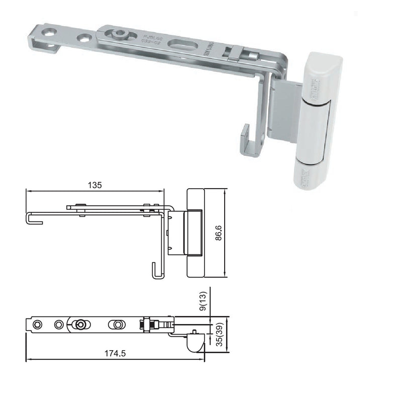 Bisagra Superior Derecha para Ventana abatible uPVC apertura interior Color blanco