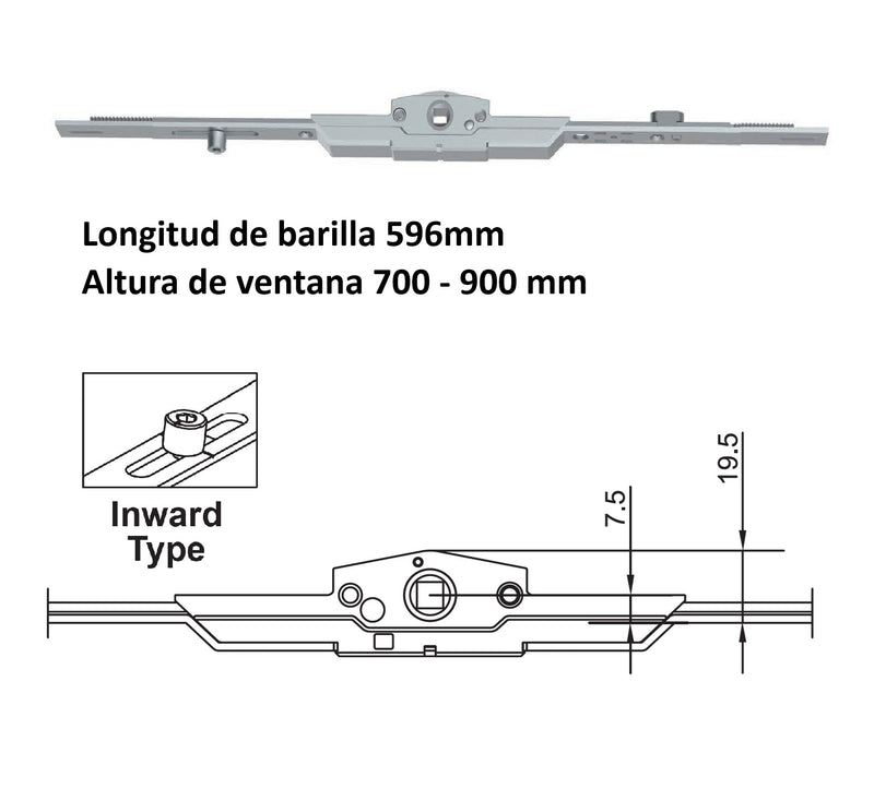 Barra de transmisión Para Ventanas apertura Oscilobatiente uPVC y Aluminio (altura max. 701-900 mm)