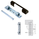 Bisagra superior con cover embellecedor Negro y pin de paso hardware para sistema de ventanas uPVC y Aluminio