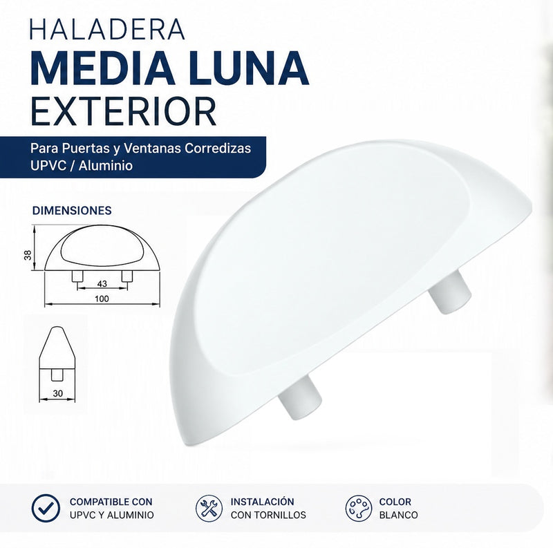 Haladera Media Luna Exterior BLANCA Para Puertas y Ventanas Corredizas UPVC / Aluminio