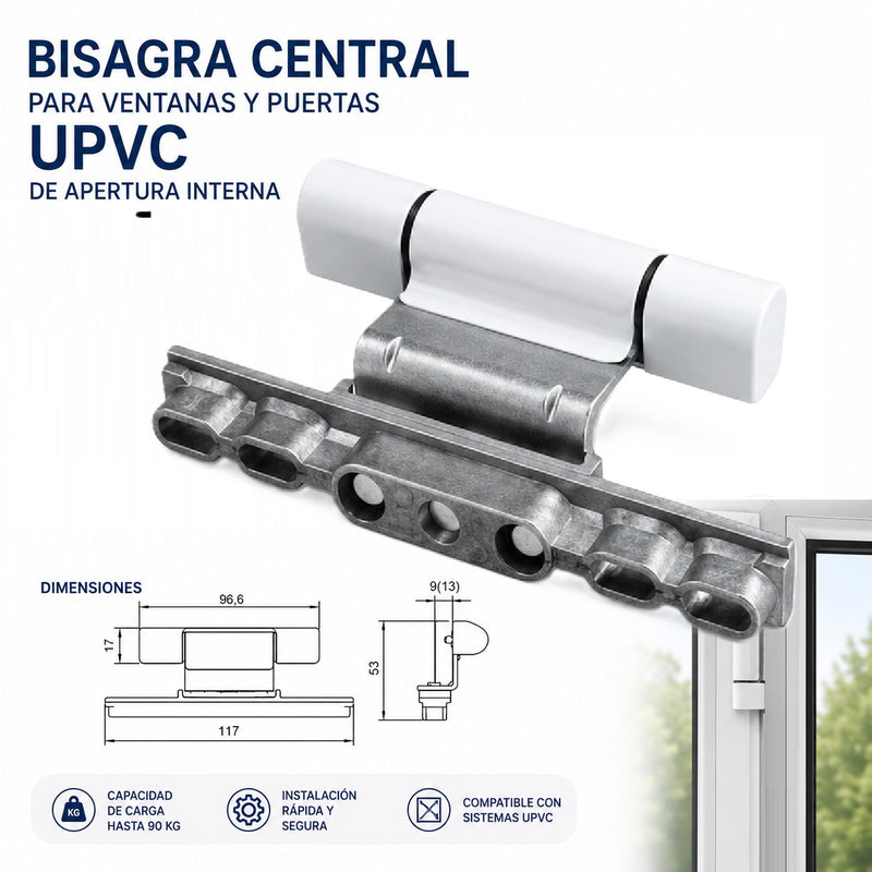 Bisagra Central Para Ventanas y Puertas De sistema abatible UPVC De Apertura Interna Color Blanco