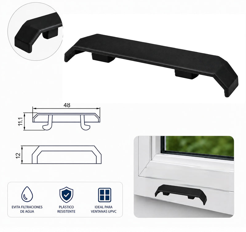 Tapa ranura de Vierte Aguas Pequeño De Plástico Para Ventanas UPVC Color NEGRO