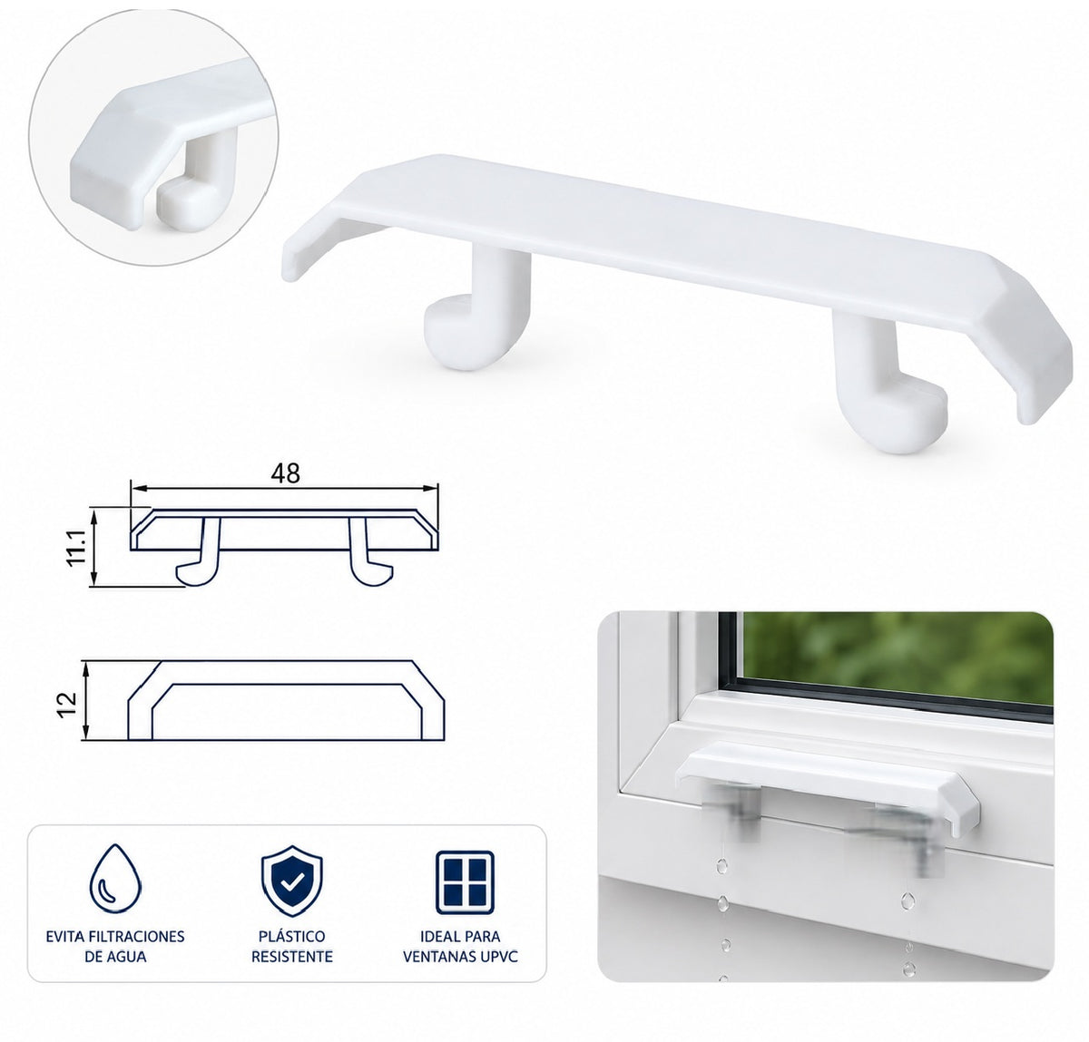 Tapa ranura de Vierte Aguas Pequeño De Plástico Para Ventanas UPVC Color blanco