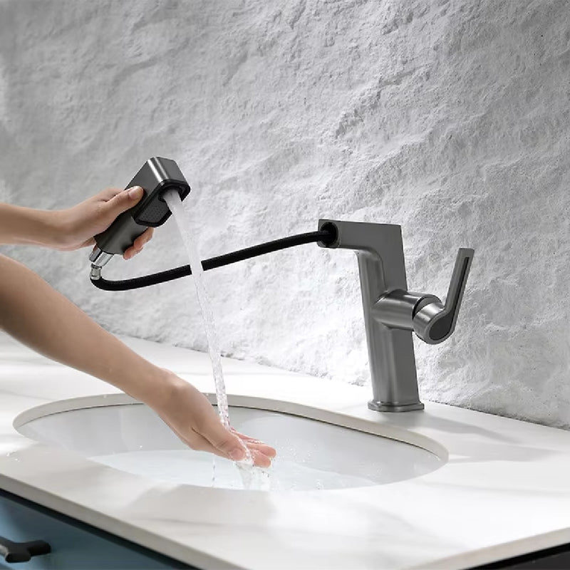 Grifo para lavamanos 29 cm Monomando manguera extraible pluma lavabo Gris mate de alta calidad