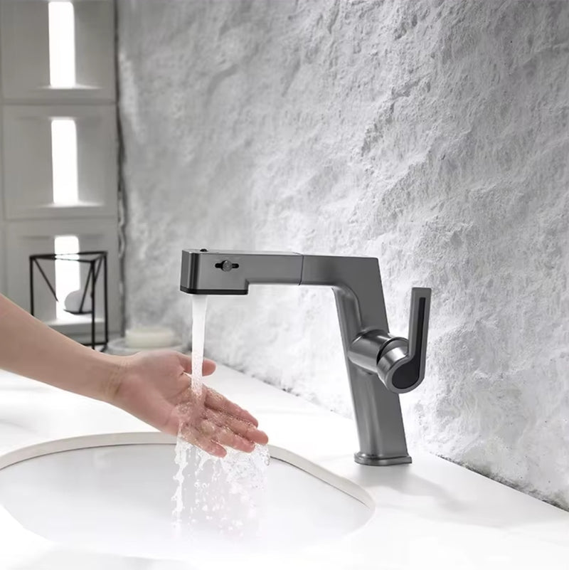 Grifo para lavamanos 29 cm Monomando manguera extraible pluma lavabo Gris mate de alta calidad