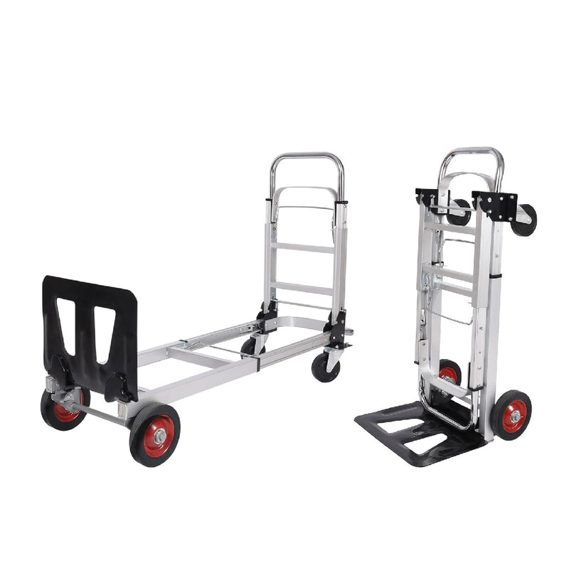 Carretilla Carrito de carga plegable convertible 2 en 1 ruedas de goma carga max. 150kg Acero y aluminio