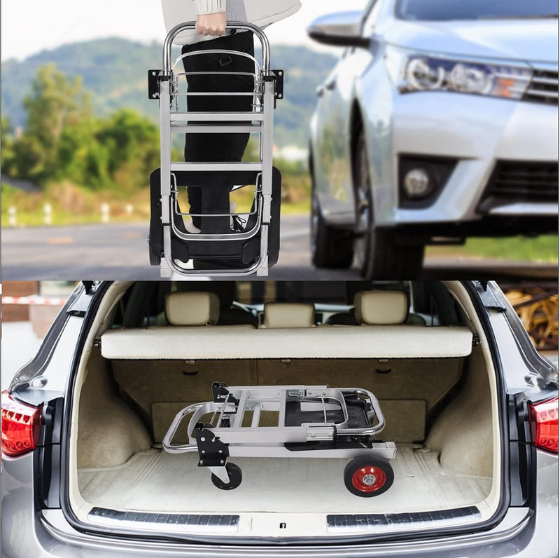 Carretilla Carrito de carga plegable convertible 2 en 1 ruedas de goma carga max. 150kg Acero y aluminio