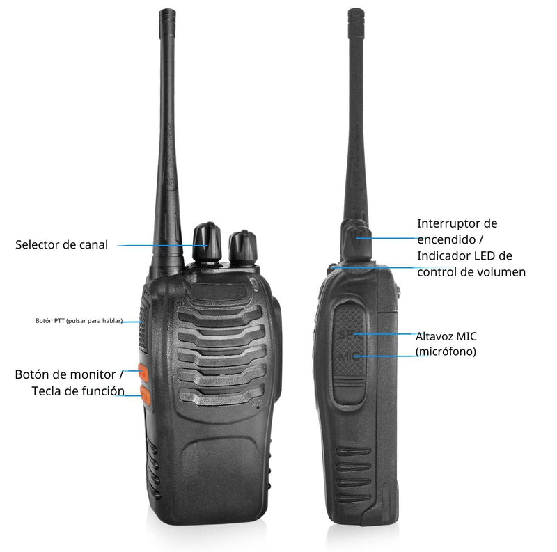 Radios Walkie Talkie Baofeng con cargador y auricular color Negro 400-470 bidireccionales de mano recargables de 16 canales (paquete de 10)