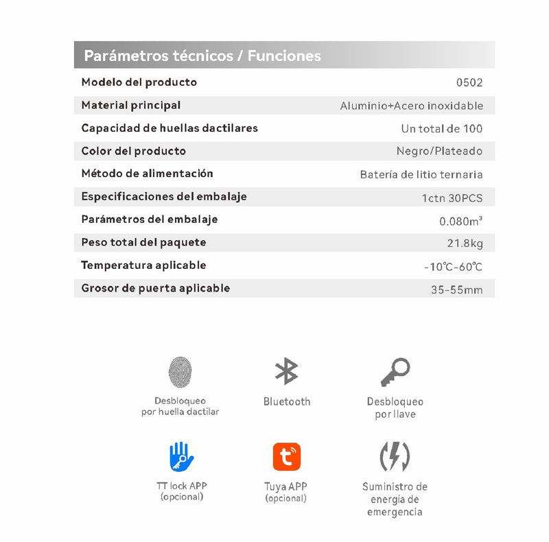 Cerradura Inteligente perilla pomo de puerta Cerrojo Smart Lock 4 en 1 Llave Huella llave Bluetooth Tuya app fácil de instalar