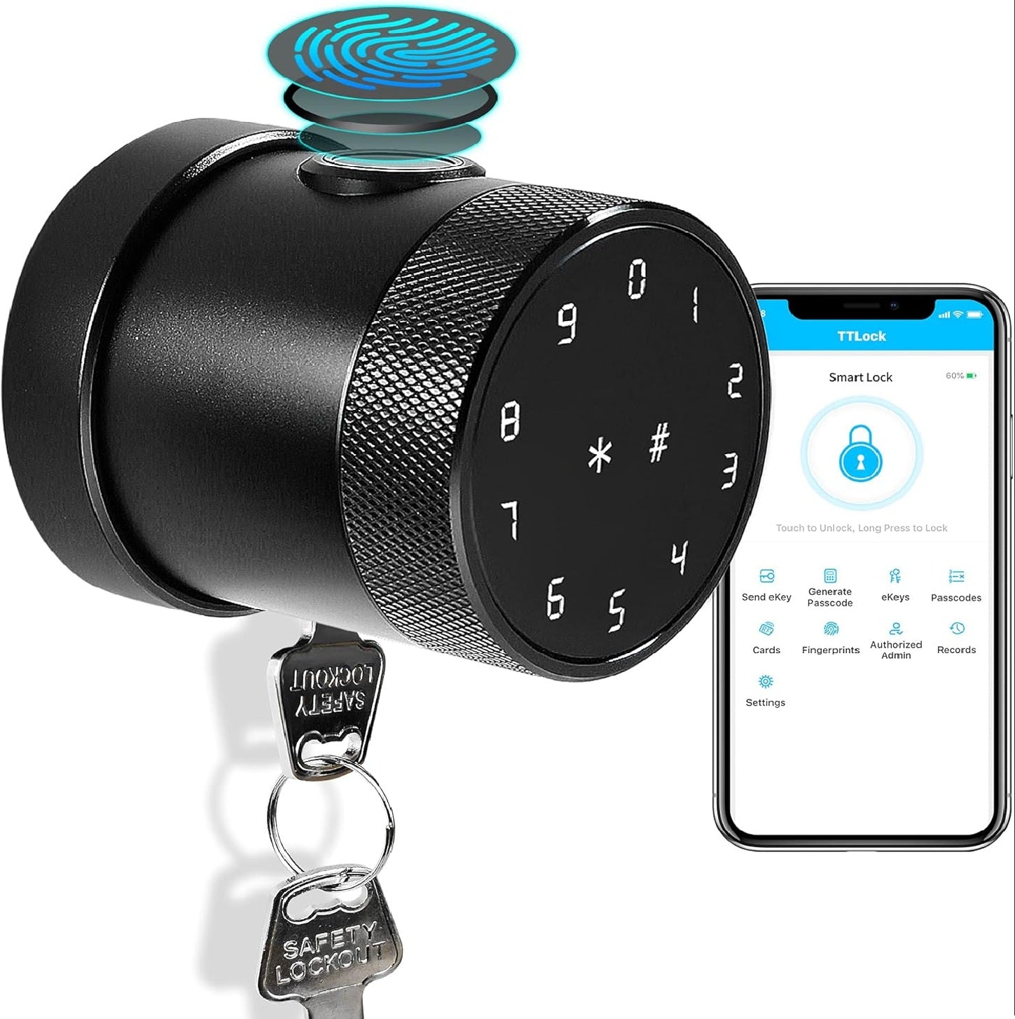 Cerradura Inteligente perilla de puerta Cerrojo Smart Lock 5 en 1 Llave Huella contraseña Bluetooth Tuya app fácil de instalar