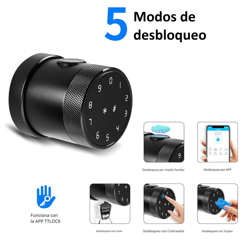 Cerradura Inteligente perilla de puerta Cerrojo Smart Lock 5 en 1 Llave Huella contraseña Bluetooth Tuya app fácil de instalar