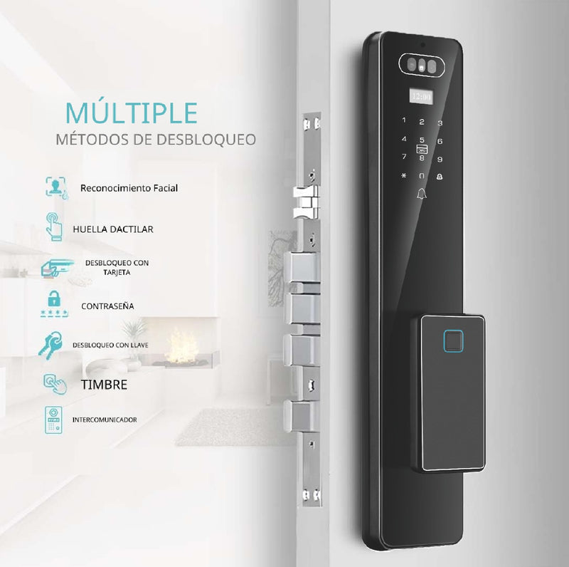 Cerradura de puerta inteligente con reconocimiento facial 3D Smart Lock de seguridad 7 en 1 Video Huella contraseña app wifi fácil de instalar