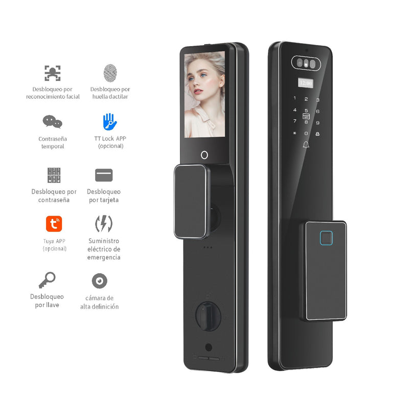Cerradura de puerta inteligente con reconocimiento facial 3D Smart Lock de seguridad 7 en 1 Video Huella contraseña app wifi fácil de instalar