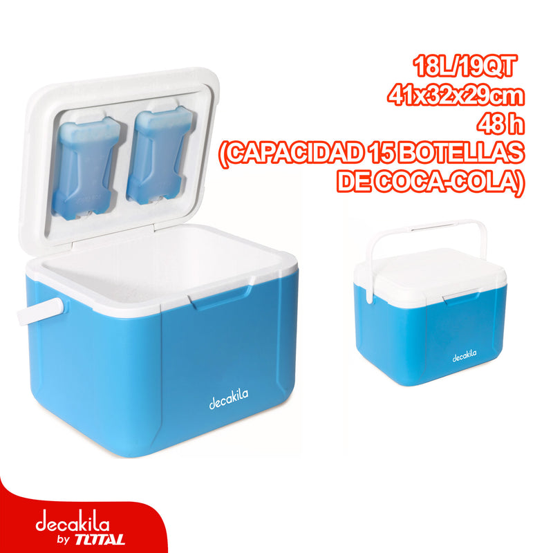 Cooler Portátil 18 L / 19 QT Tiempo en frío: 48hrs.  41 x 32 x 29 cm, Ideal para 15 Botellas Coca-Cola de 550 ml  Hielera