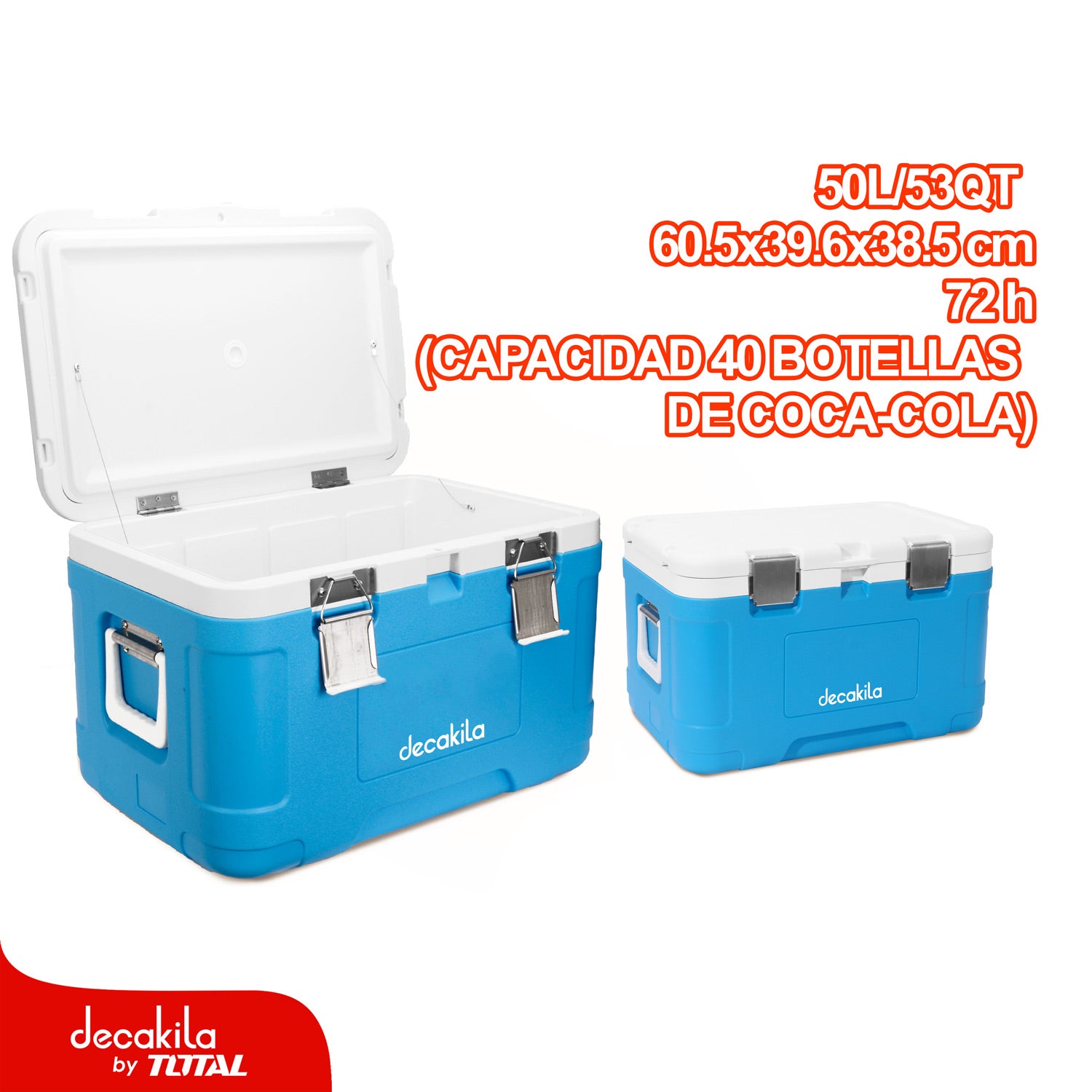 Cooler Portátil 50 L / 53 QT Tiempo en frío: 72hrs.  60.5 x 39.6 x 38.5 cm, Ideal para 40 botellas de Coca-Cola de 550 ml Hielera.