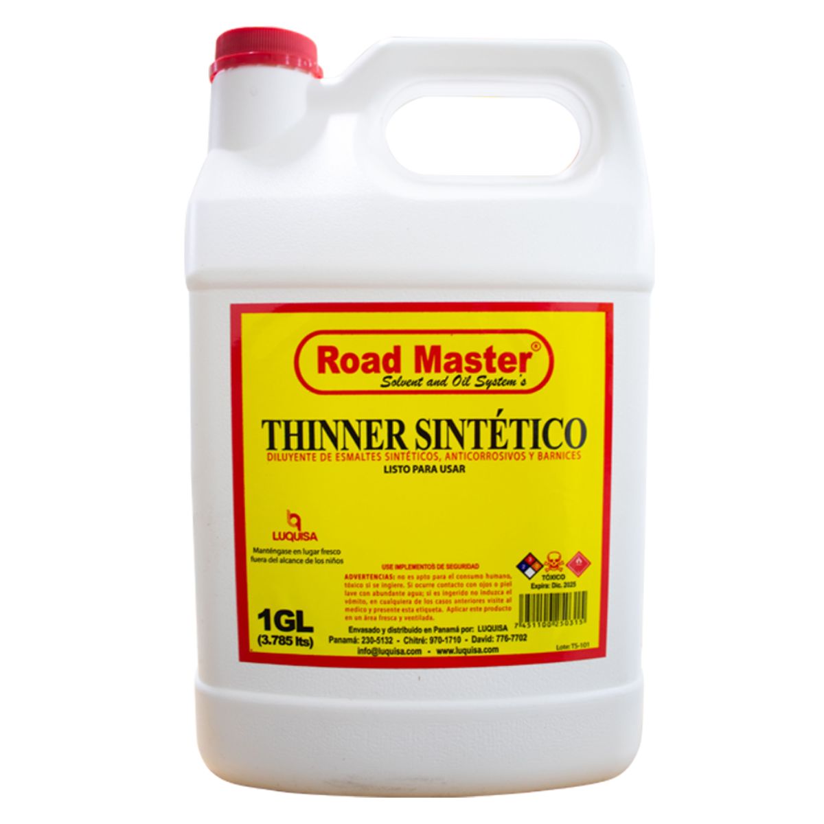 Thinner sintético diluyente de secado rápido para pinturas sintéticas Road Master 1 galón.