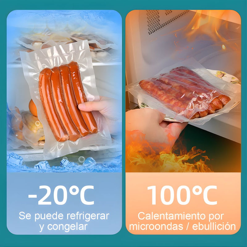 Rollos de bolsas para sellado al vacío. Libre de BPA. Apto para congelador y microondas. Rollo de envasado al vacío.