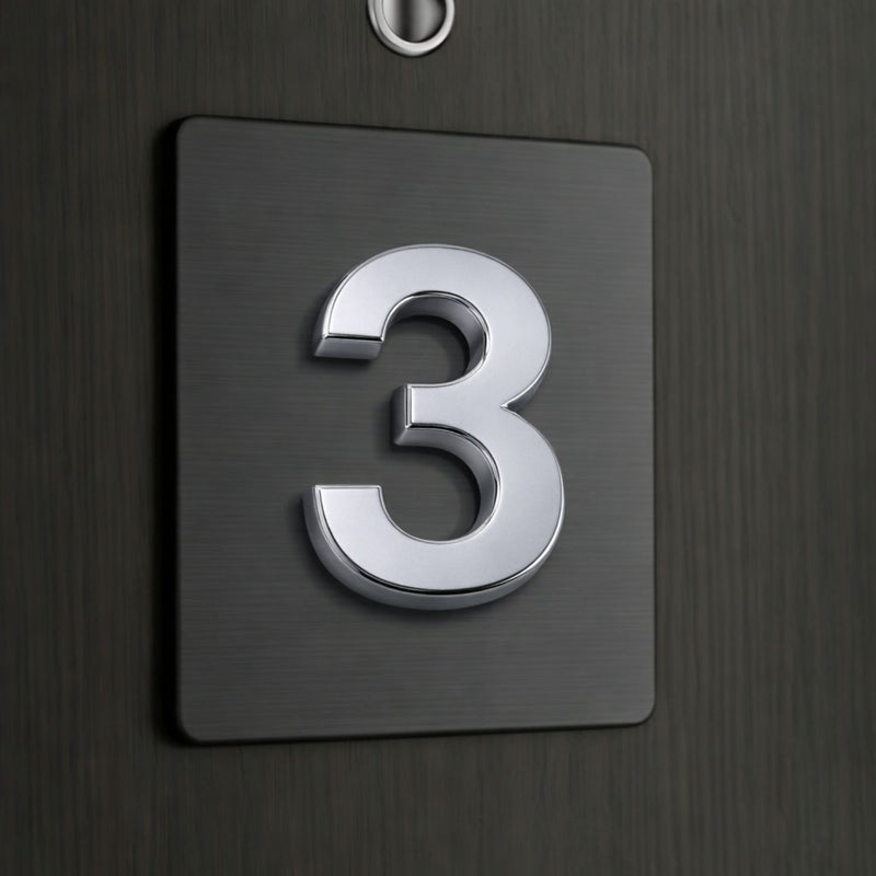 Número 3 en Acrílico Autoadhesivo (7x4.5x0.8cm) para Fachadas y Puertas. Letrero Señal Numérica Adhesiva.