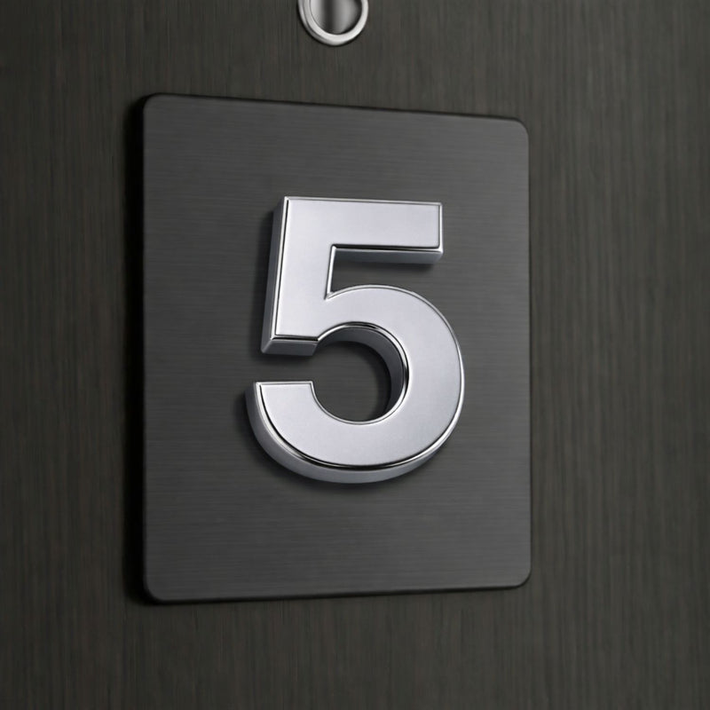 Número 5 en Acrílico Autoadhesivo (7x4.5x0.8cm) para Fachadas y Puertas. Letrero Señal Numérica Adhesiva.