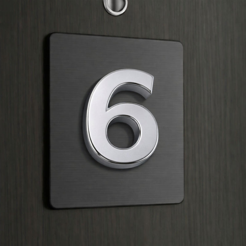 Número 6 en Acrílico Autoadhesivo (7x4.5x0.8cm) para Fachadas y Puertas. Letrero Señal Numérica Adhesiva.
