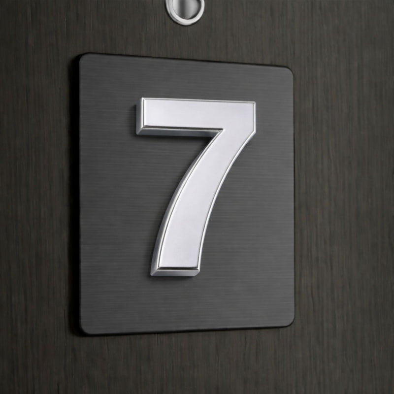 Número 7 en Acrílico Autoadhesivo (7x4.5x0.8cm) para Fachadas y Puertas. Letrero Señal Numérica Adhesiva.