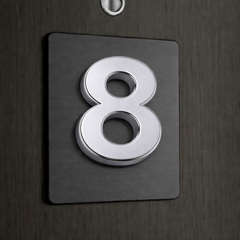 Número 8 en Acrílico Autoadhesivo (7x4.5x0.8cm) para Fachadas y Puertas. Letrero Señal Numérica Adhesiva.