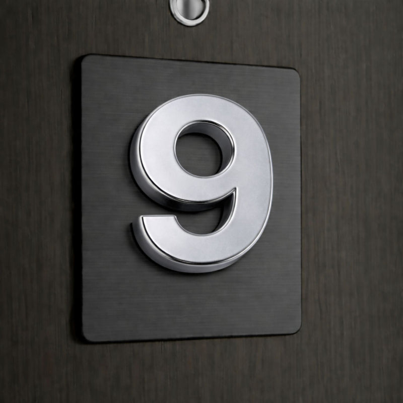 Número 9 en Acrílico Autoadhesivo (7x4.5x0.8cm) para Fachadas y Puertas. Letrero Señal Numérica Adhesiva.