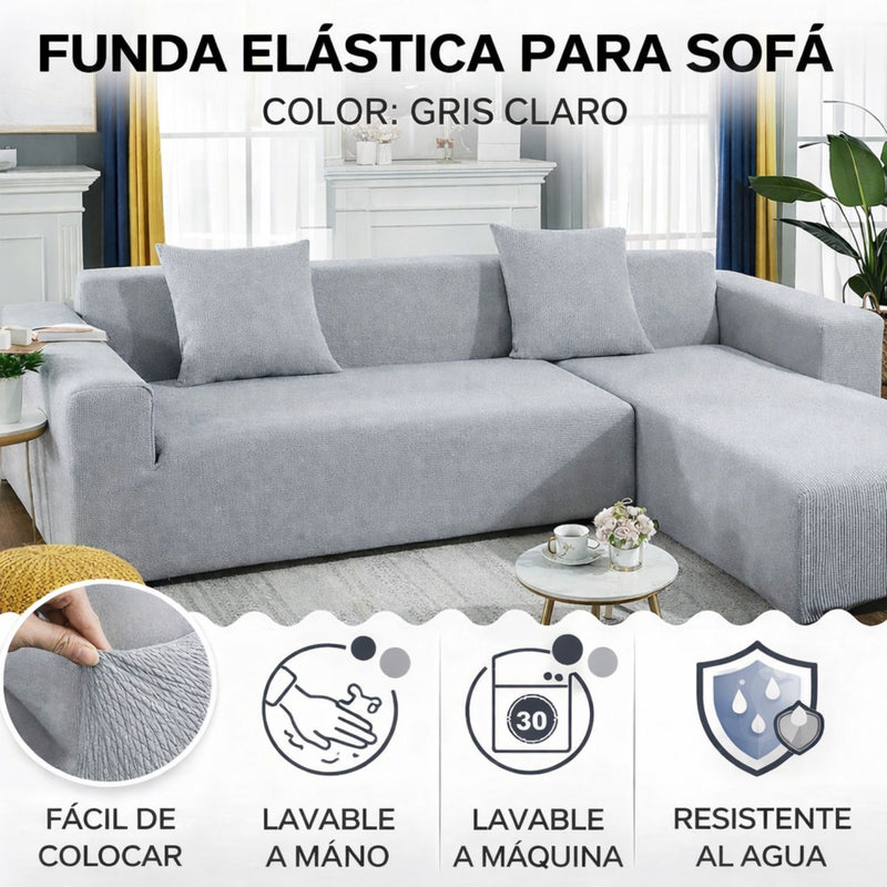 Fundas Elásticas Para Sofás. Cubiertas Protectoras Para Sillones De Jacquard Suave. Color Gris Claro.