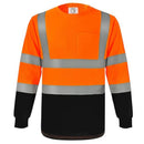 Camiseta Sueter de Seguridad Alta Visibilidad Manga Larga con Cintas Reflectivas 360° Certificación ANSI/CE Clase 3. Color Naranja y Negro. Talla S
