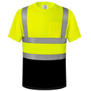 Camiseta Sueter de Seguridad Alta Visibilidad Manga Corta con Cintas Reflectivas 360° Certificación ANSI/CE Clase 3. Color Amarillo y Negro. Talla XL