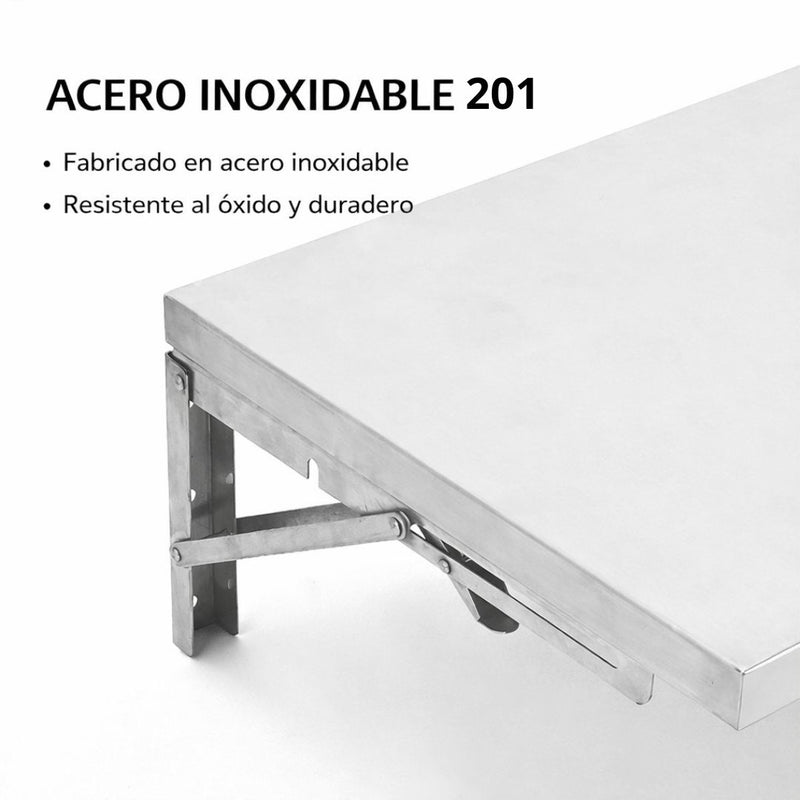 Repisas Mesas Plegables de Pared en Acero Inoxidable 201. Estantes Abatibles. Soporte Resistente Anticorrosión para Cocina, Lavandería o Taller.