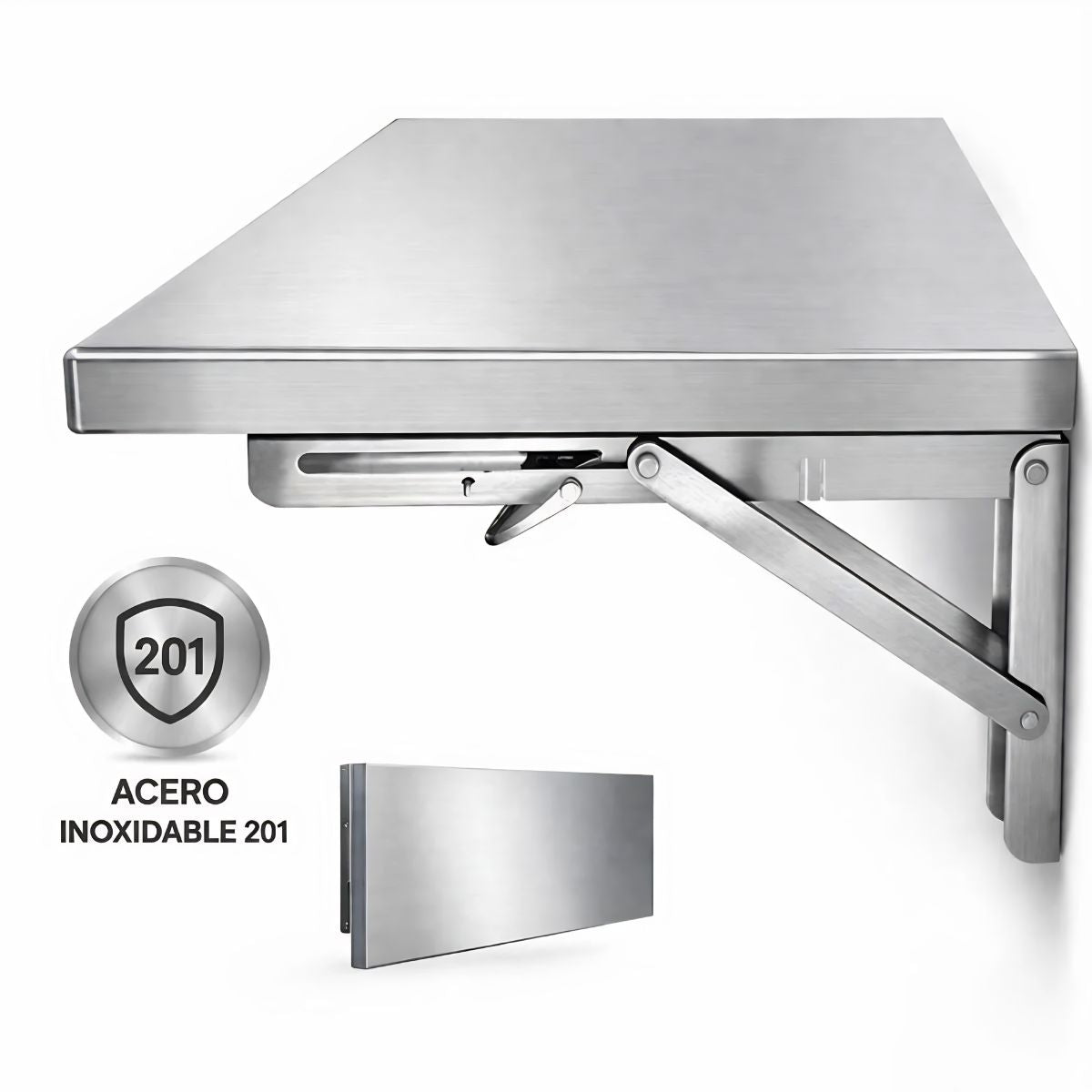 Repisas Mesas Plegables de Pared en Acero Inoxidable 201. Estantes Abatibles. Soporte Resistente Anticorrosión para Cocina, Lavandería o Taller.