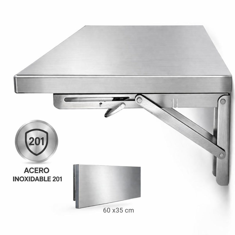 Mesa Repisa Plegable de Pared en Acero Inoxidable 201. Estante Abatible 60x35cm. Soporte Resistente Anticorrosión para Cocina,Lavandería,Taller.
