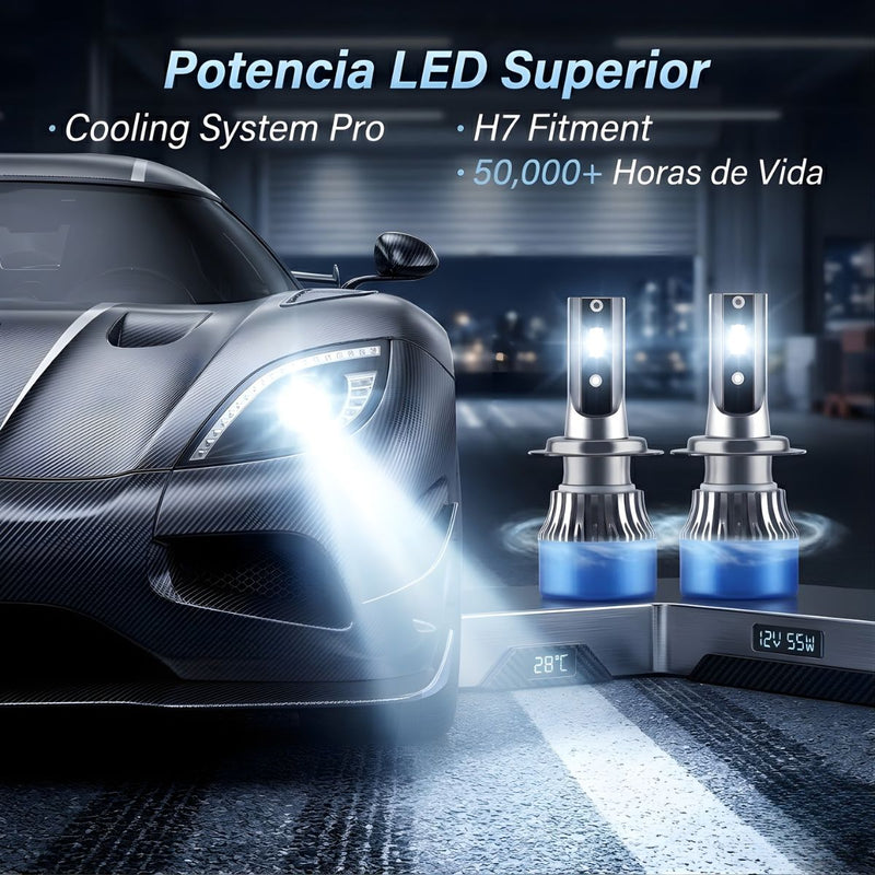 Bombillos LED Automotrices de Alta Potencia Luces LED H7 Para Auto. Repuesto De Focos Para Auto. Bombillo Para Faro Delantero. Luz Blanca. Plug & Play.  ( se vende por unidad) No par
